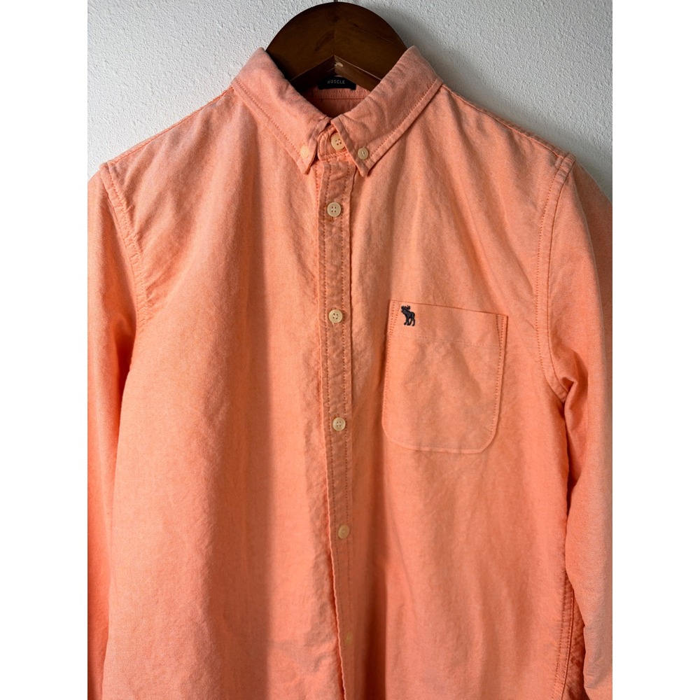 Abercrombie & Fitch Mens Button Down Shirt Orange Large Muscle Fit Oxford Logo